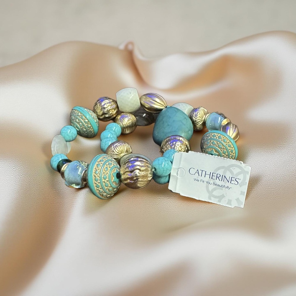 Catherines Gold and Blue Bracelet with Intricate Beadwork